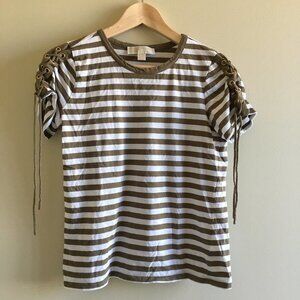 Michael Kors Striped Tee w/ Lace‎ Up Sleeves